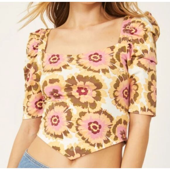Free People Floral Crossback Top, Size Large - Picture 1 of 8